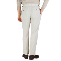 Baltzar Sartorial Light Beige Wool Linen Pleated Trousers Back