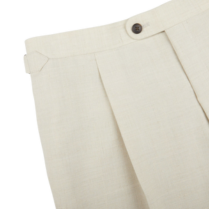 Baltzar Sartorial Light Beige Wool Linen Pleated Trousers Edge1