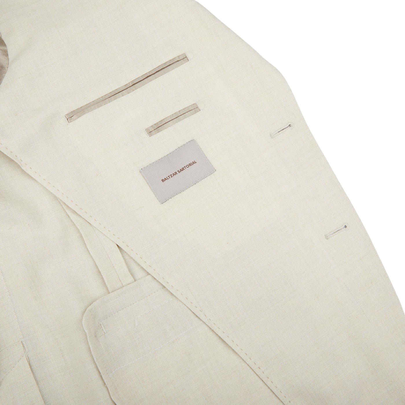 Baltzar Sartorial Light Beige Wool Linen Suit Jacket Inside