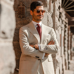 Baltzar Sartorial Light Beige Wool Linen Suit Jacket Model