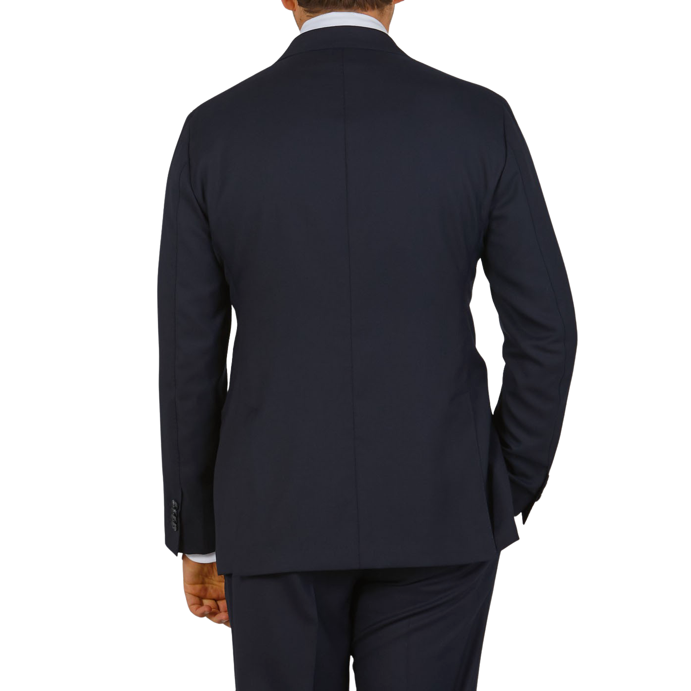 Baltzar Sartorial Navy Blue Super 100s Wool DB Suit Jacket Back