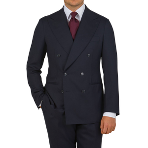 Baltzar Sartorial Navy Blue Super 100s Wool DB Suit Jacket Front1