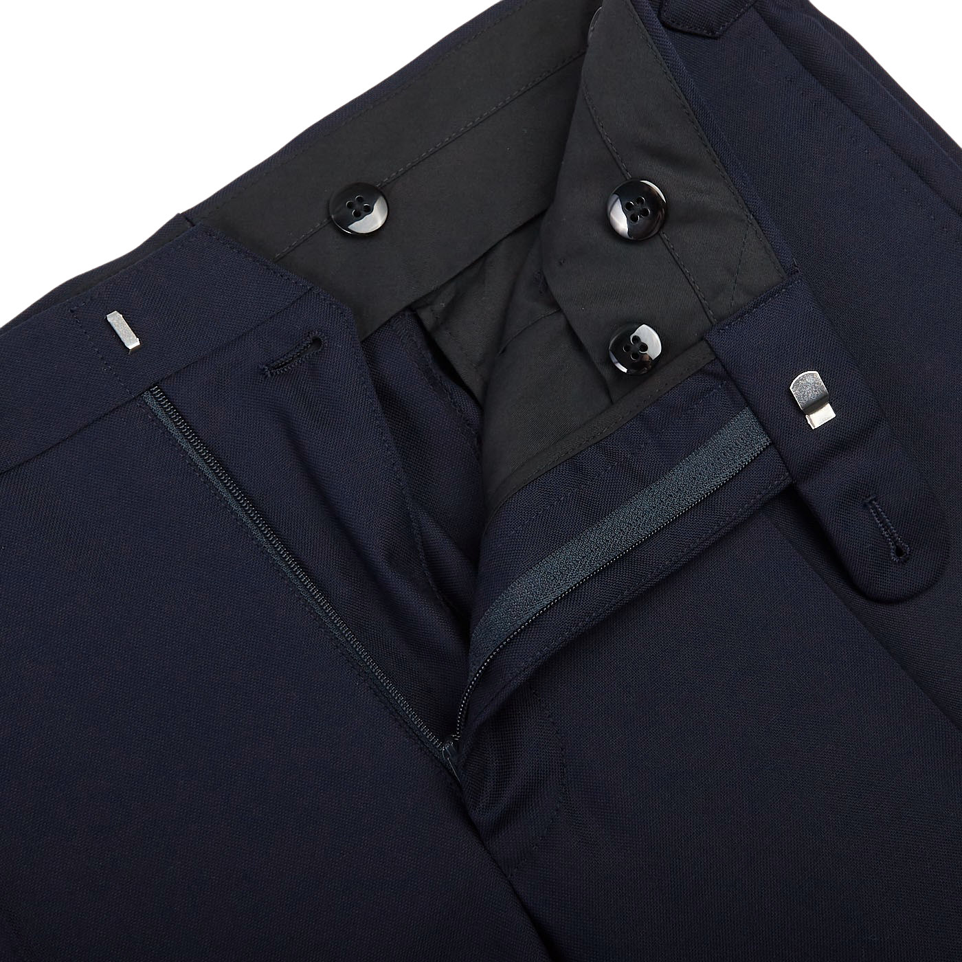 Baltzar Sartorial Navy Super 100's Wool Flat Front Suit Trousers Zipper