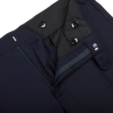Baltzar Sartorial Navy Super 100's Wool Flat Front Suit Trousers Zipper