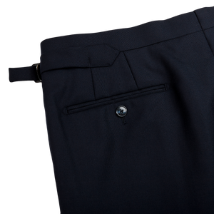Baltzar Sartorial Navy Super 100's Wool Pleated Suit Trousers Pocket