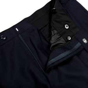 Baltzar Sartorial Navy Super 100's Wool Pleated Suit Trousers Zipper
