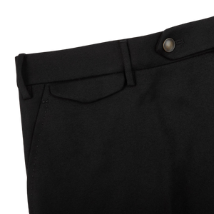 Berwich Black Wool Flannel Flat Front Trousers Edge