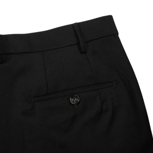 Berwich Black Wool Flannel Flat Front Trousers Pocket
