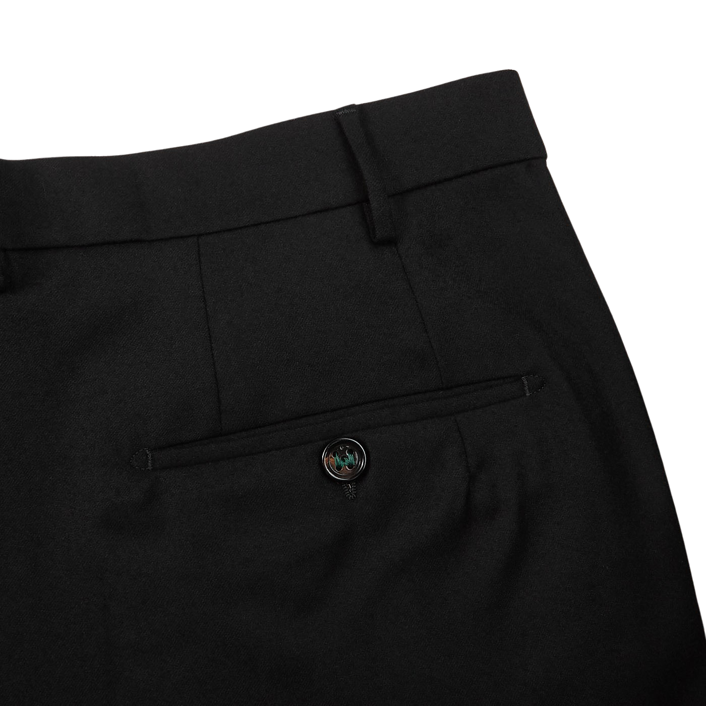 Berwich Black Wool Flannel Flat Front Trousers Pocket
