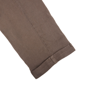 Berwich Brown Linen Blend Flat Front Trousers Cuff