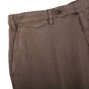 Berwich Brown Linen Blend Flat Front Trousers Edge