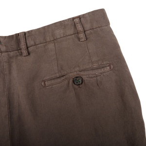 Berwich Brown Linen Blend Flat Front Trousers Pocket