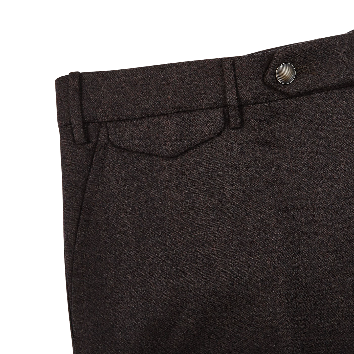 Berwich Brown Melange Wool Flannel Flat Front Trousers Edge