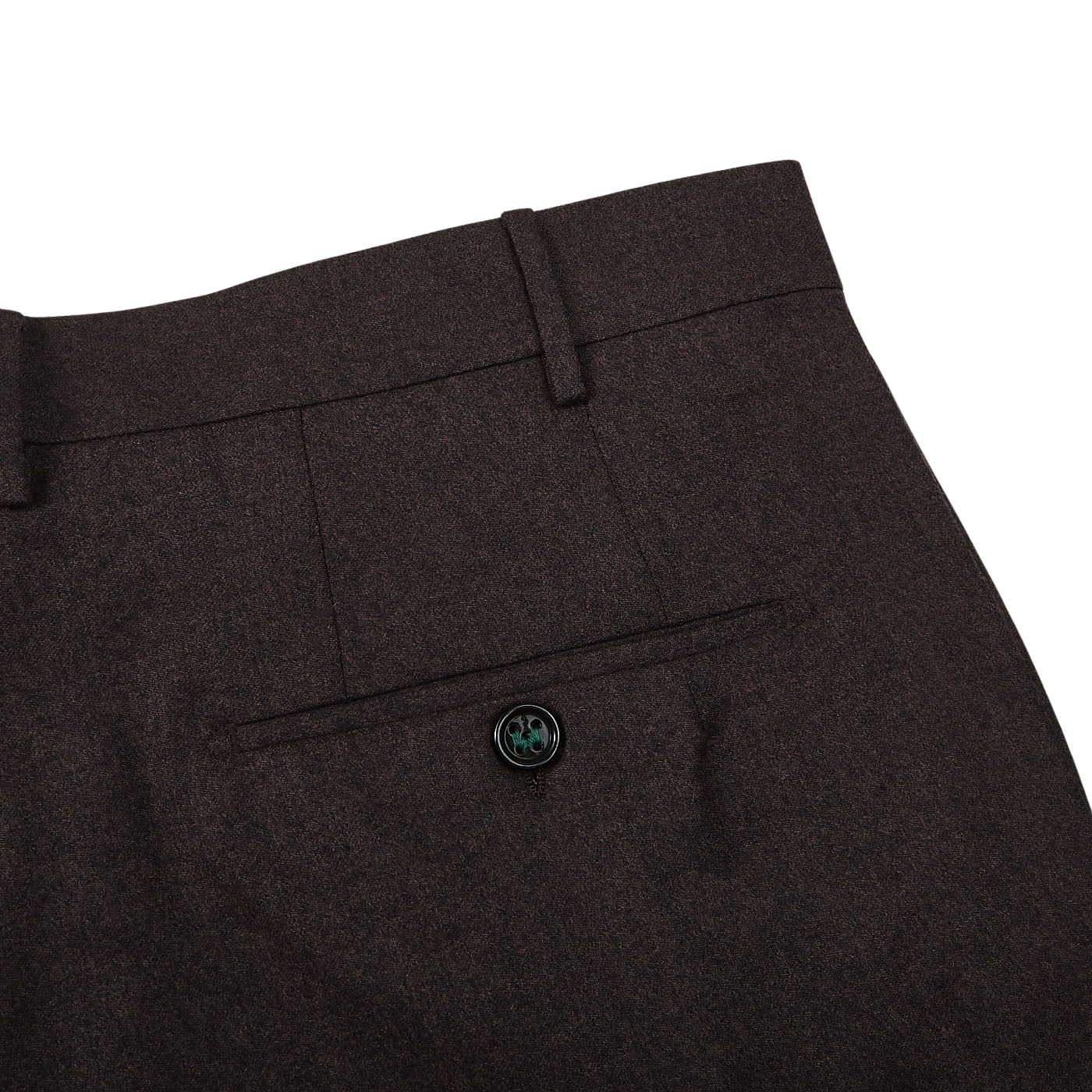 Berwich Brown Melange Wool Flannel Flat Front Trousers Pocket