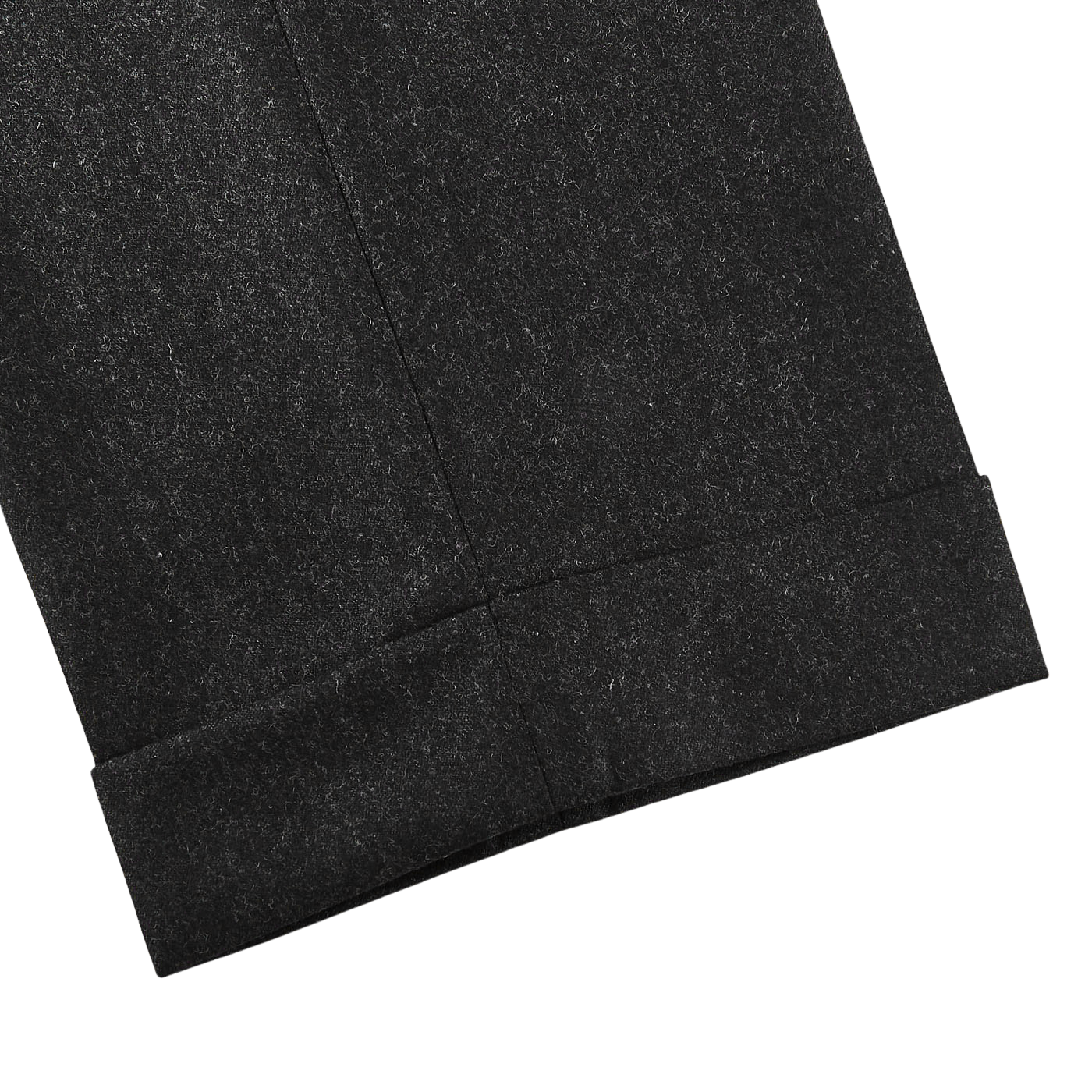 Berwich Charcoal Grey Wool Flannel Flat Front Trousers Cuff