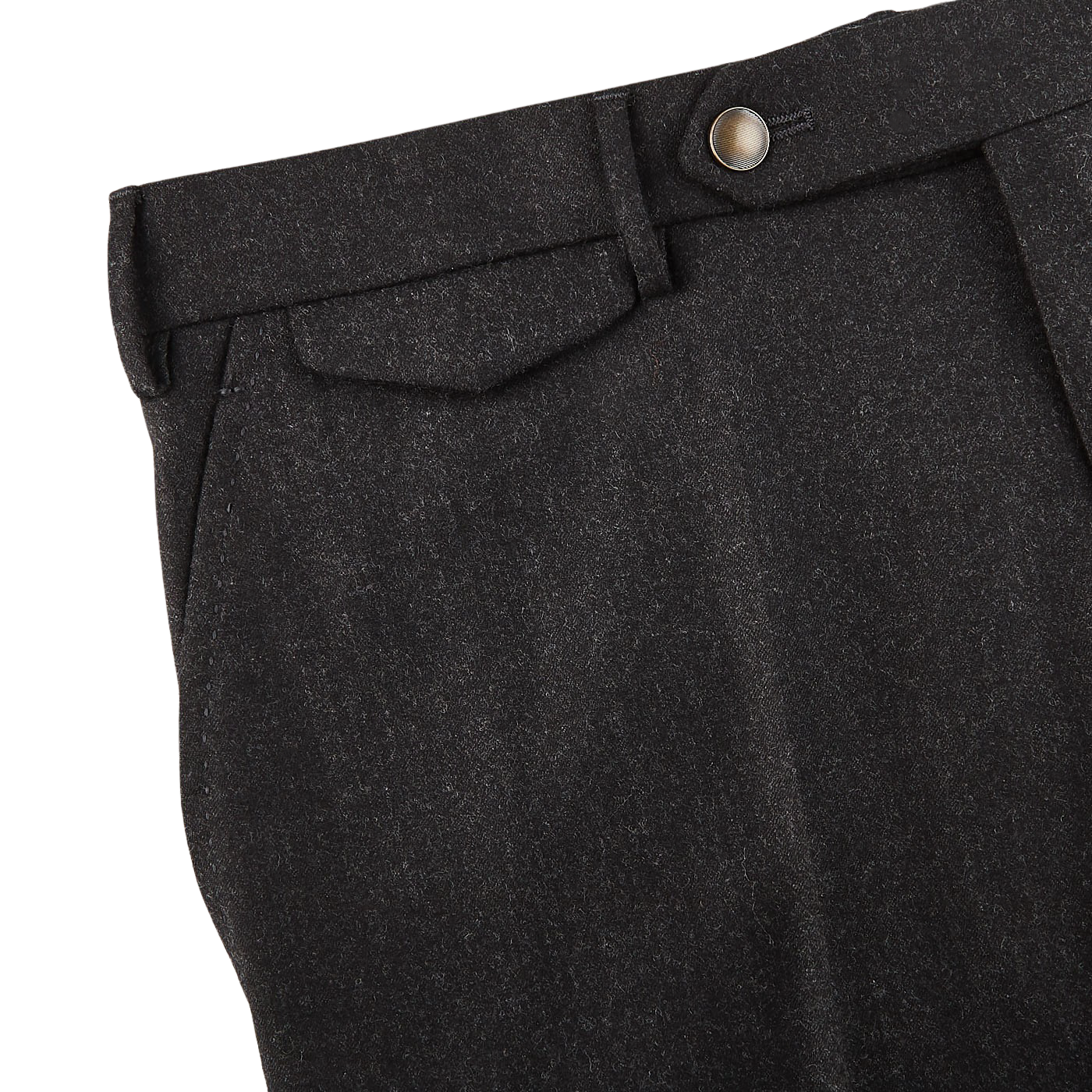 Berwich Charcoal Grey Wool Flannel Flat Front Trousers Edge