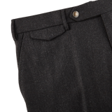Berwich Charcoal Grey Wool Flannel Flat Front Trousers Edge