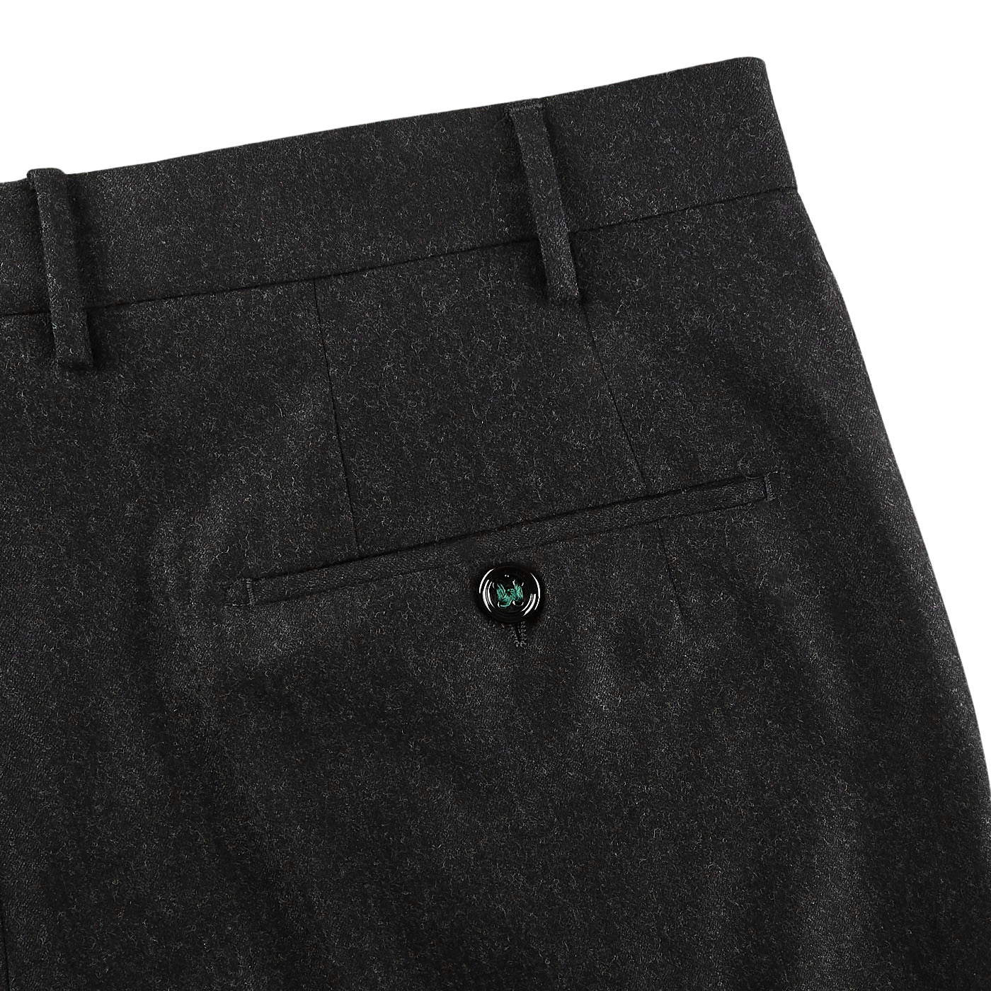Berwich Charcoal Grey Wool Flannel Flat Front Trousers Pocket