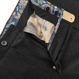 Berwich Charcoal Grey Wool Flannel Flat Front Trousers Zipper