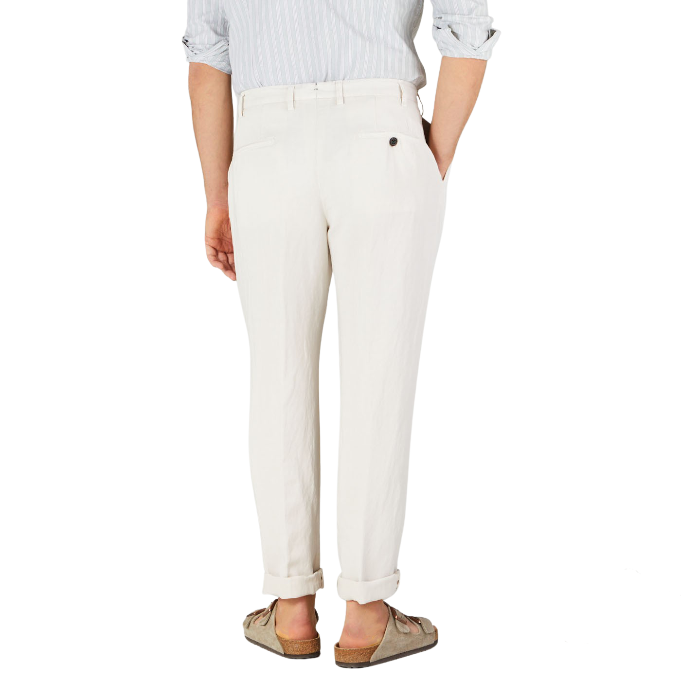 Berwich Cream Linen Blend Flat Front Trousers Back