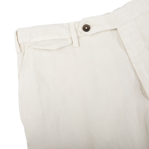 Berwich Cream Linen Blend Flat Front Trousers Edge