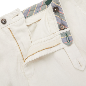 Berwich Cream Linen Blend Flat Front Trousers Zipper