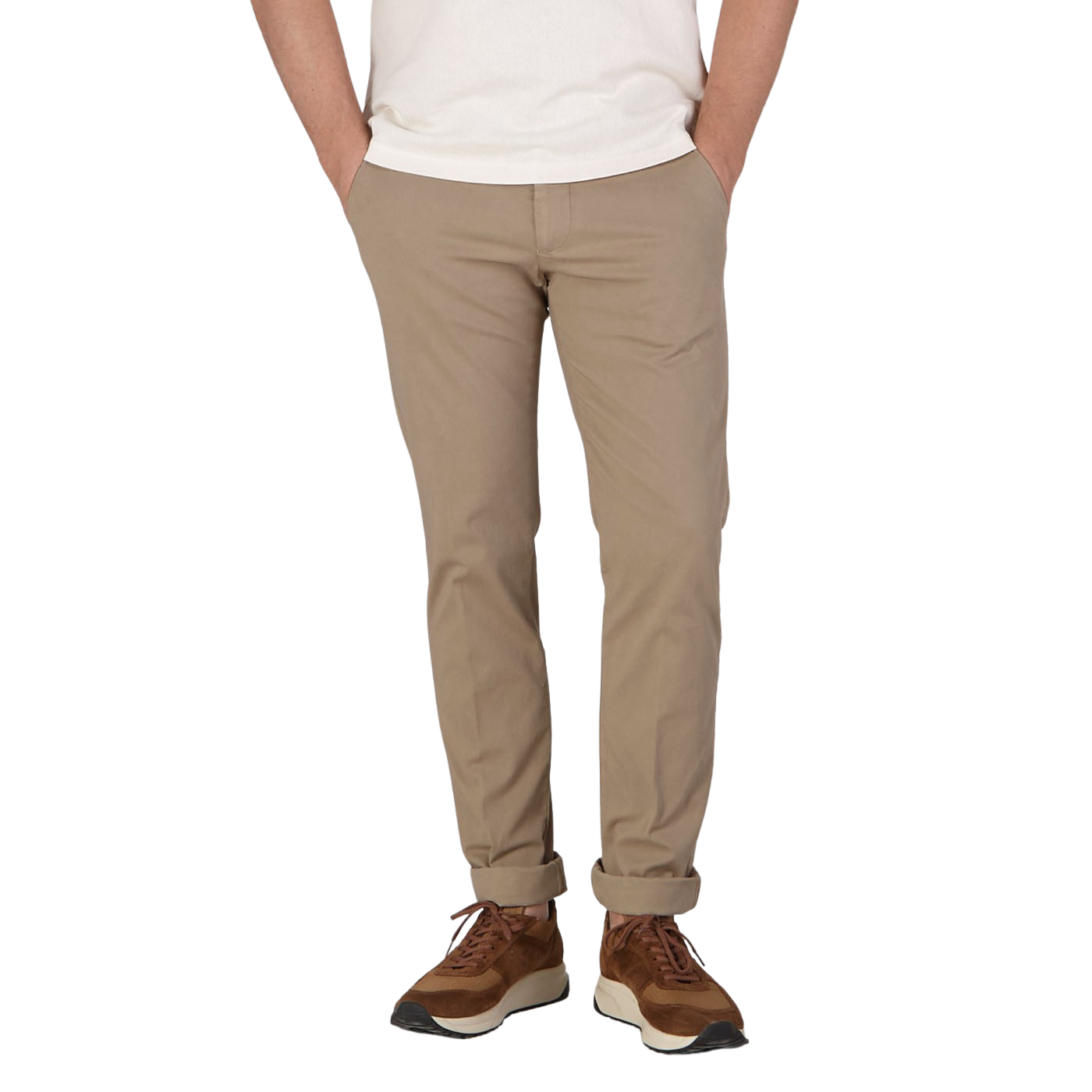 Berwich Dark Beige Cotton Stretch Chinos Front