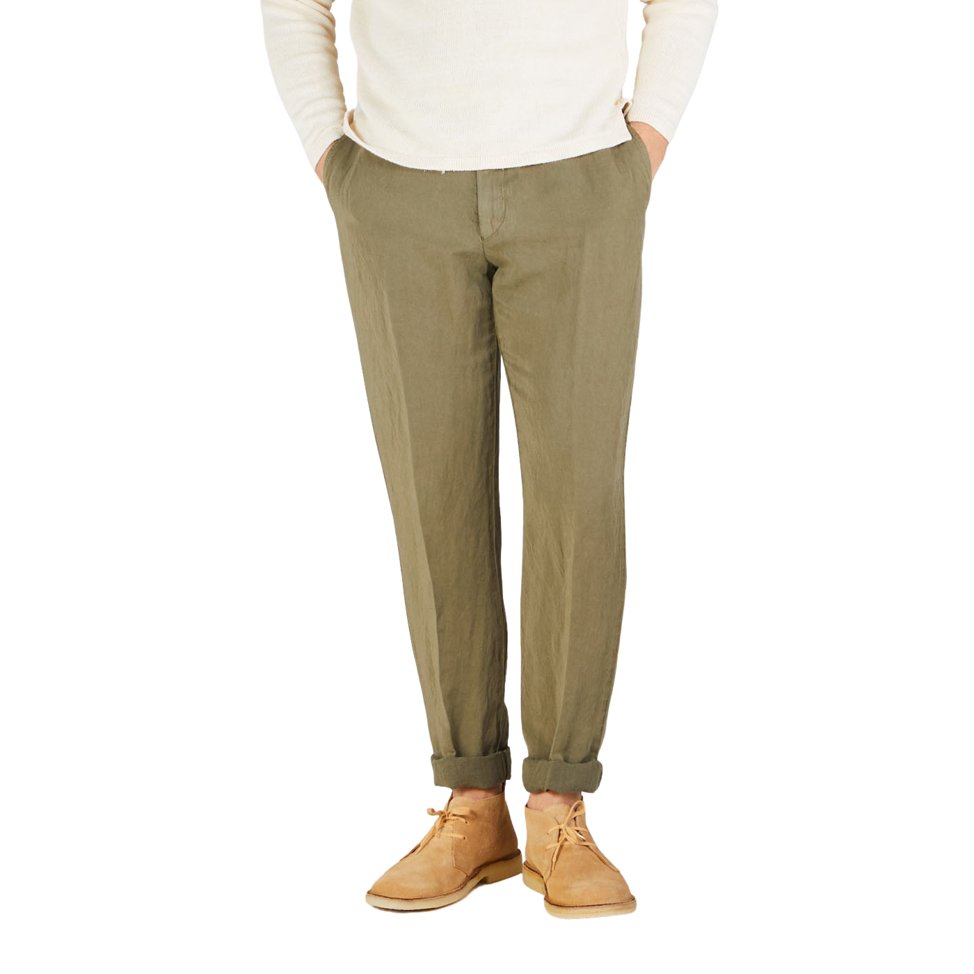 Berwich Green Linen Blend Flat Front Trousers Front