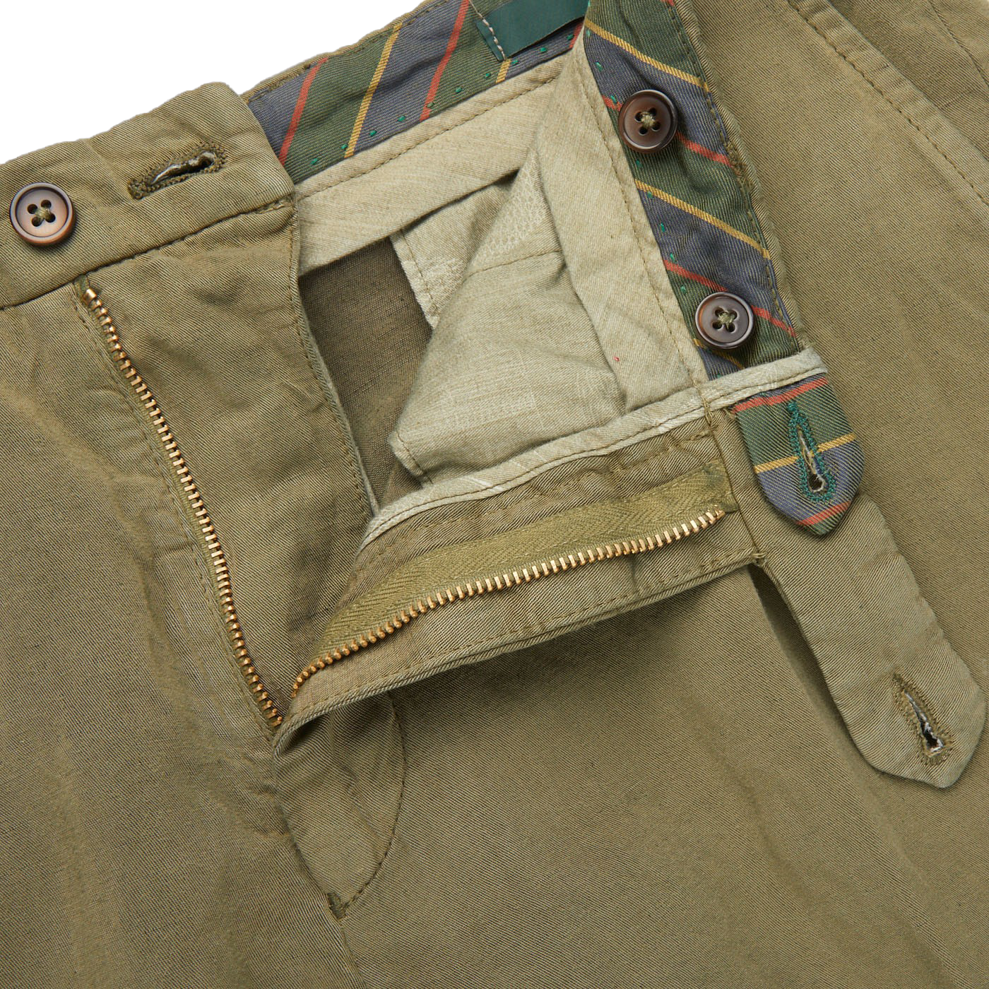 Berwich Green Linen Blend Flat Front Trousers Zipper
