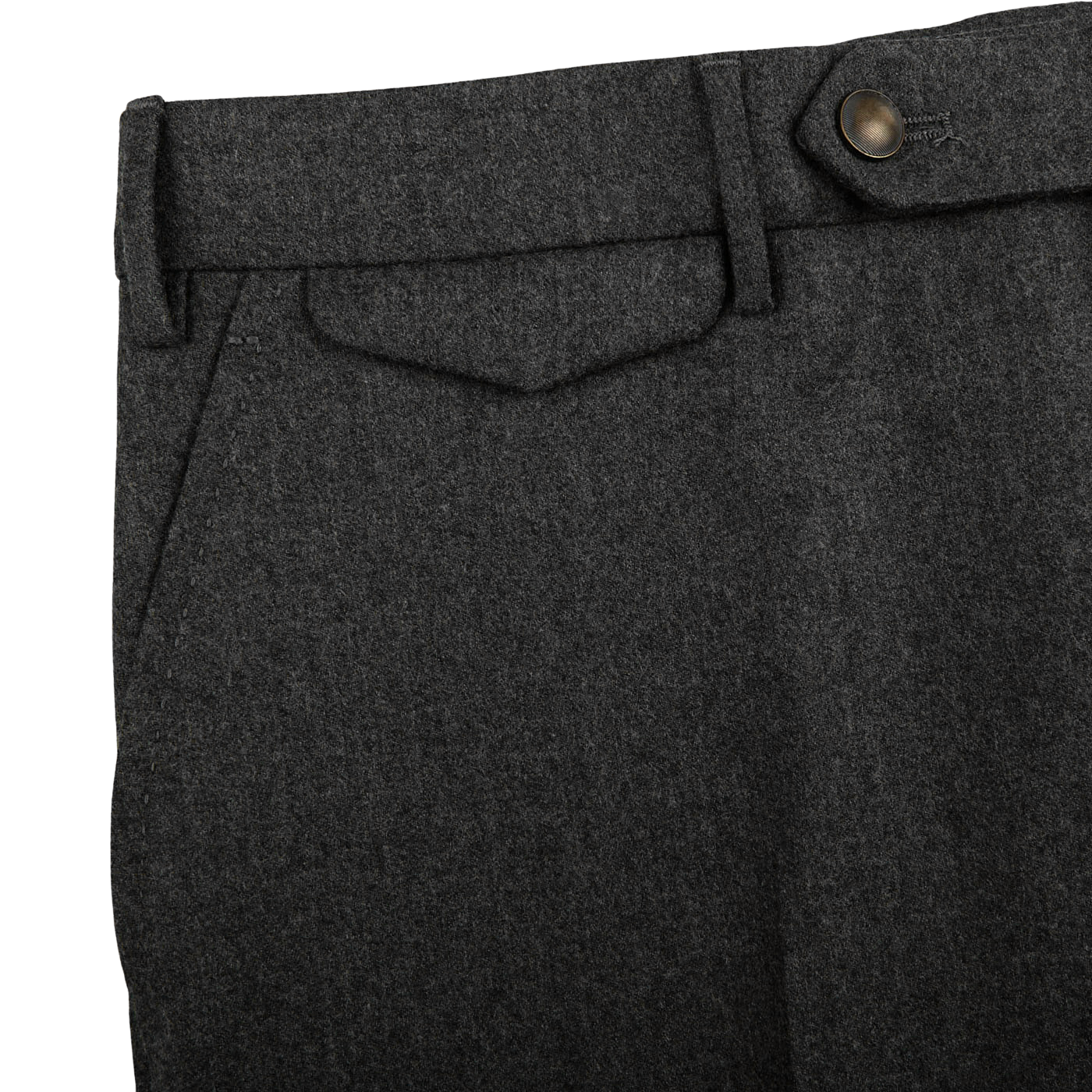Berwich Grey Wool Flannel Flat Front Trousers Edge