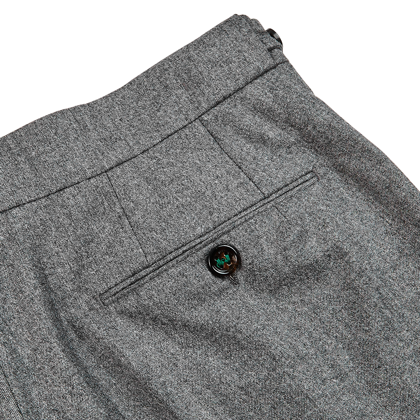 Berwich Grey Wool Flannel Pleated Trousers Pocket