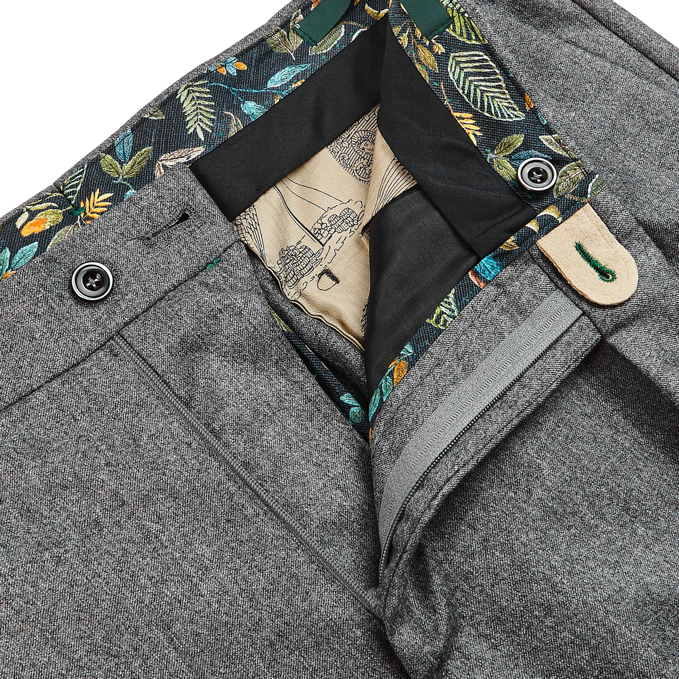 Berwich Grey Wool Flannel Pleated Trousers Zipper