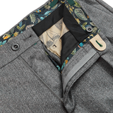Berwich Grey Wool Flannel Pleated Trousers Zipper