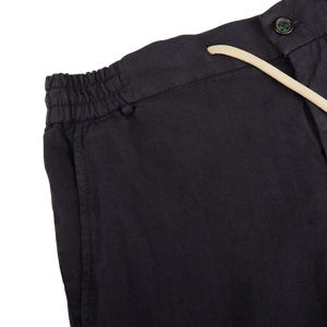 Berwich Navy Blue Washed Linen Drawstring Shorts Edge