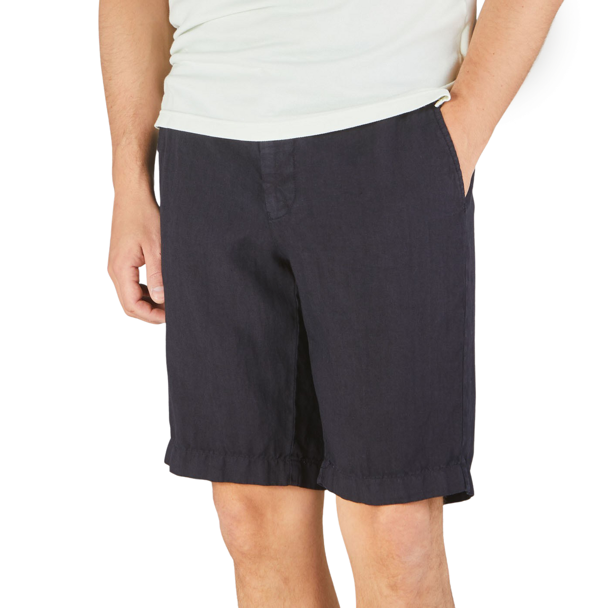 Berwich Navy Blue Washed Linen Drawstring Shorts Front