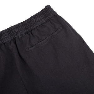 Berwich Navy Blue Washed Linen Drawstring Shorts Pocket