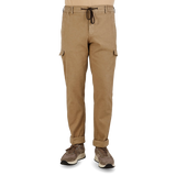 Berwich Washed Beige Cotton Stretch Cargo Trousers Front