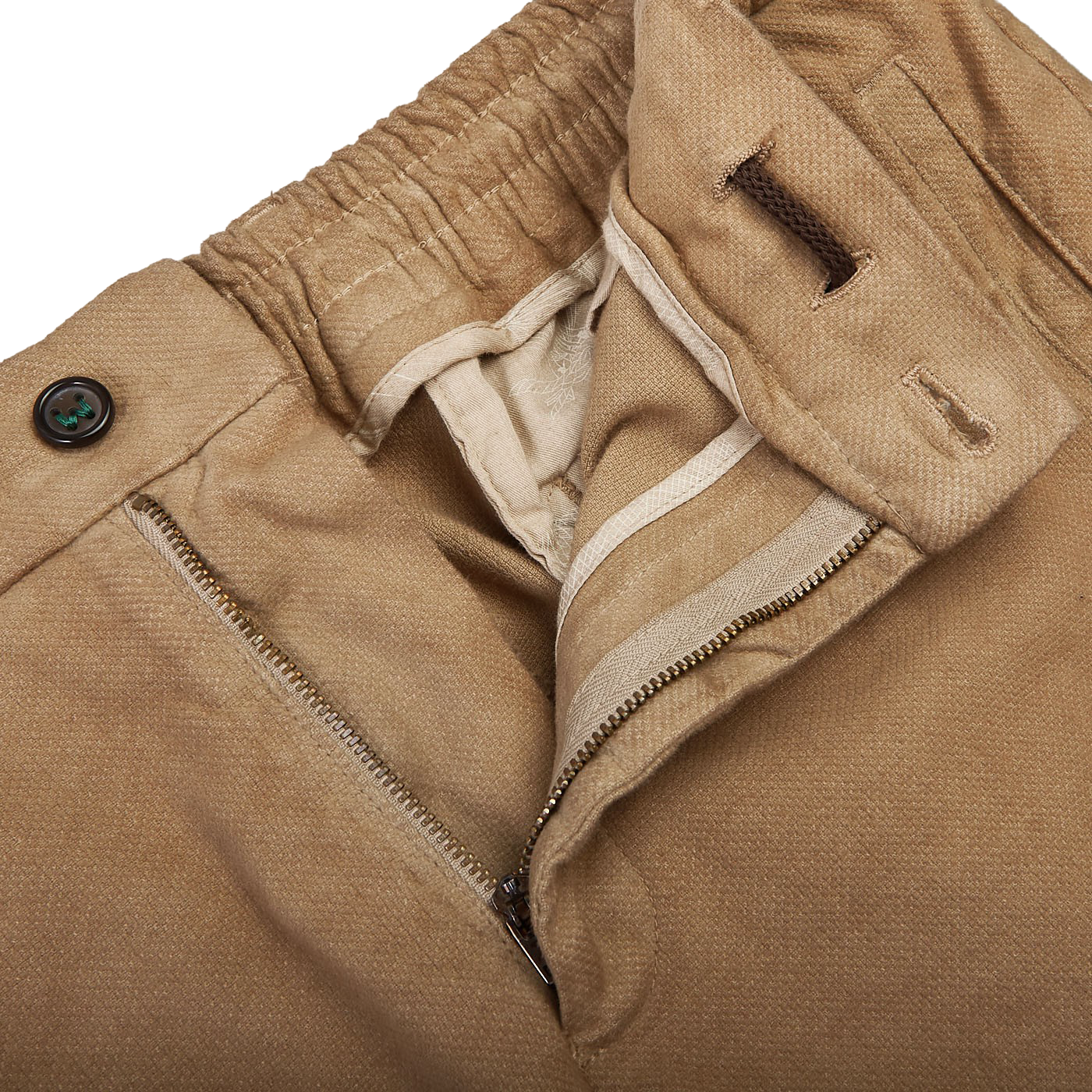 Berwich Washed Beige Cotton Stretch Cargo Trousers Zipper