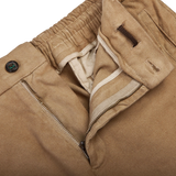Berwich Washed Beige Cotton Stretch Cargo Trousers Zipper