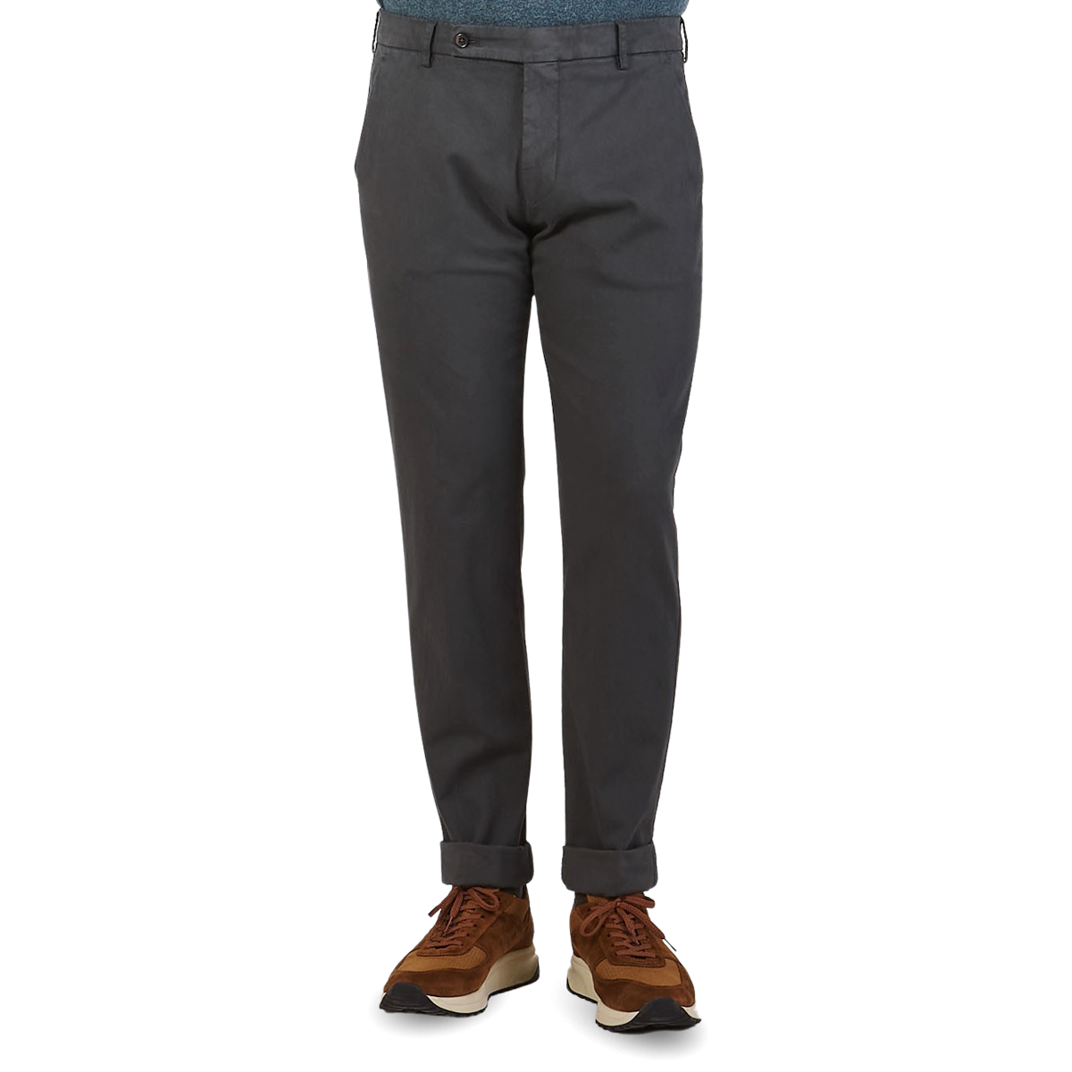 Berwich Washed Grey Cotton Stretch Chinos Front