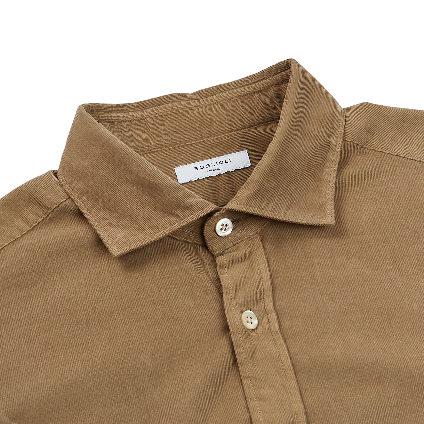 Boglioli Beige Micro Cotton Corduroy Cut Away Shirt Collar