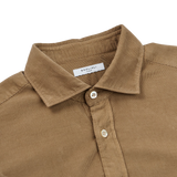 Boglioli Beige Micro Cotton Corduroy Cut Away Shirt Collar