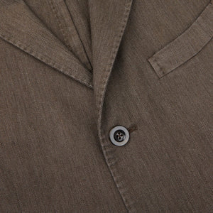 Boglioli Brown Herringbone Cotton Linen K-Jacket Closed