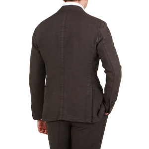 Boglioli Dark Brown Washed Linen Suit Back