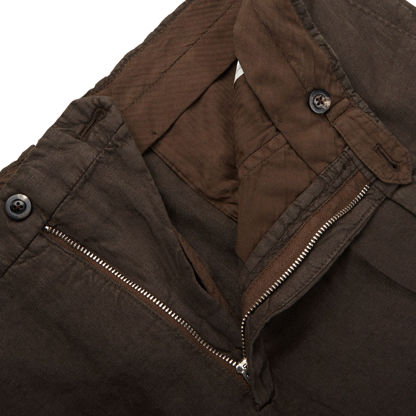 Boglioli Dark Brown Washed Linen Suit Zipper