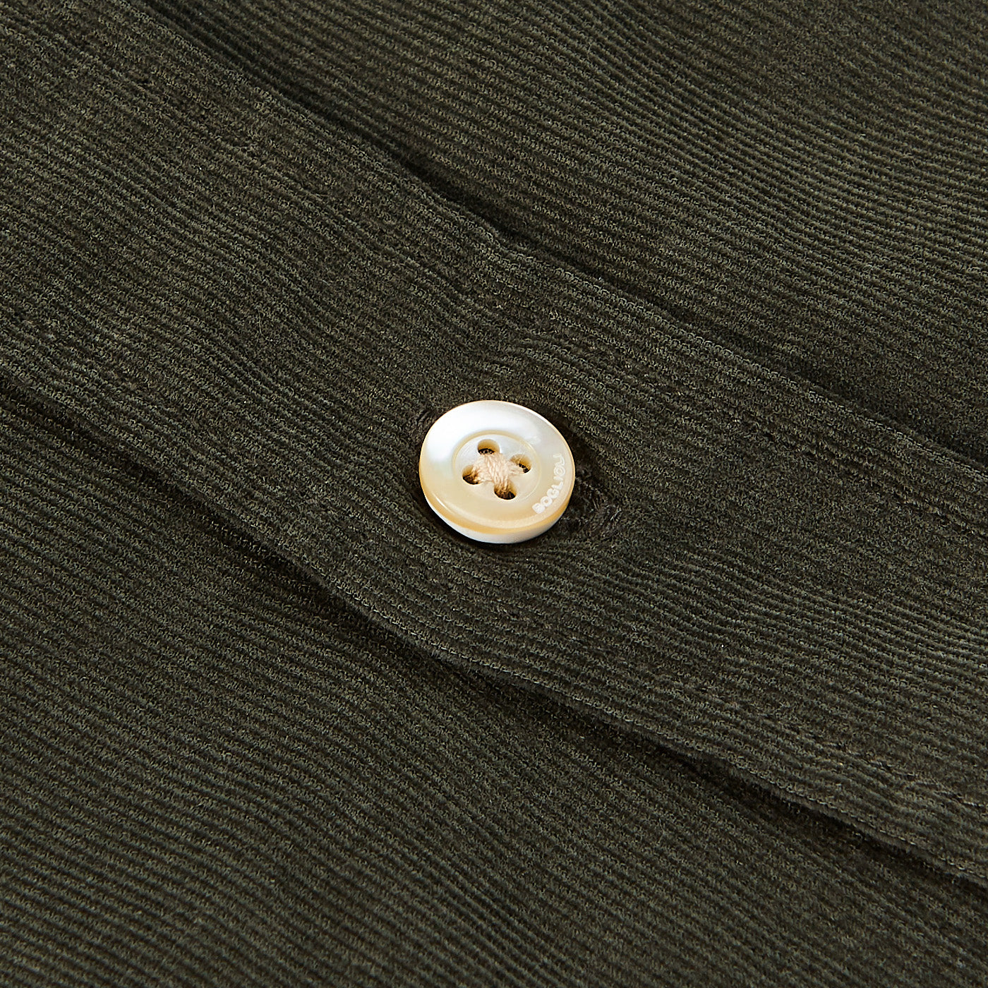Boglioli Green Micro Cotton Corduroy Cut Away Shirt Button