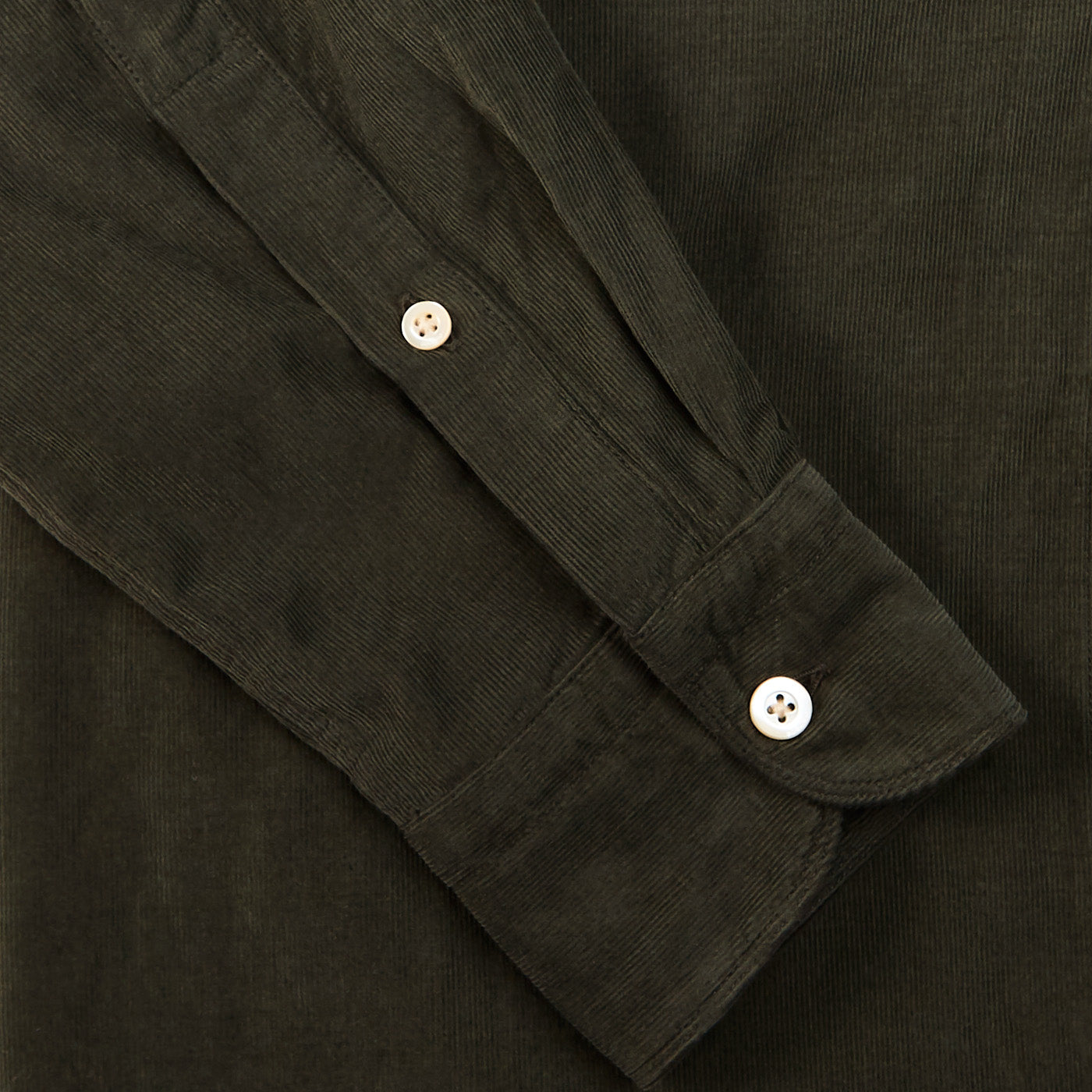Boglioli Green Micro Cotton Corduroy Cut Away Shirt Cuff