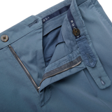 Boglioli Indigo Blue Cotton Stretch One Pleat Trousers Zipper