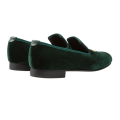 Bowhill & Elliott Green Velvet Feathers Albert Slippers Back