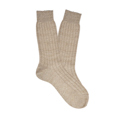 Bresciani Beige Melange Ribbed Linen Socks Feature